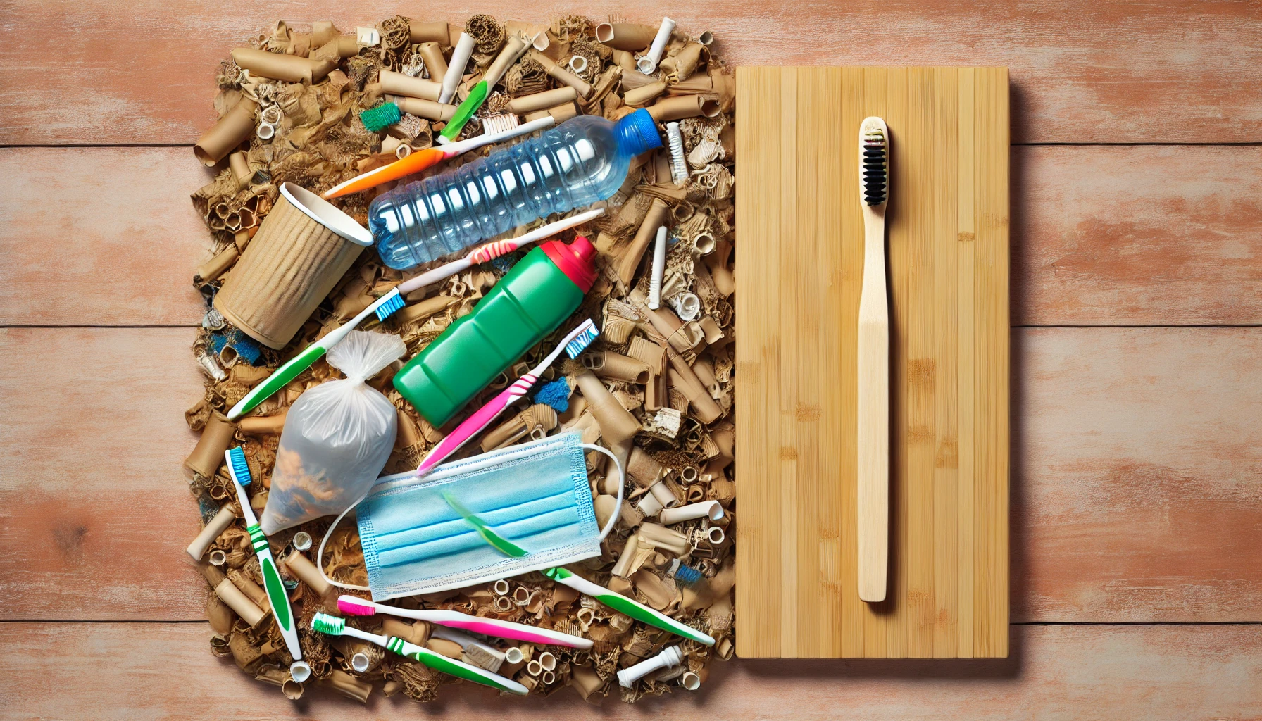 DALL·E 2025 02 21 10.42.08 A side by side comparison of a landfill filled with plastic toothbrushes versus a compostable bamboo toothbrush on a natural background. The image sho A side-by-side comparison of a landfill filled with plastic toothbrushes vs. a compostable bamboo toothbrush.