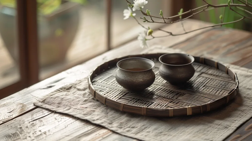 Carbonized Bamboo Tray Style carbonized bamboo tray with rustic tea setup
