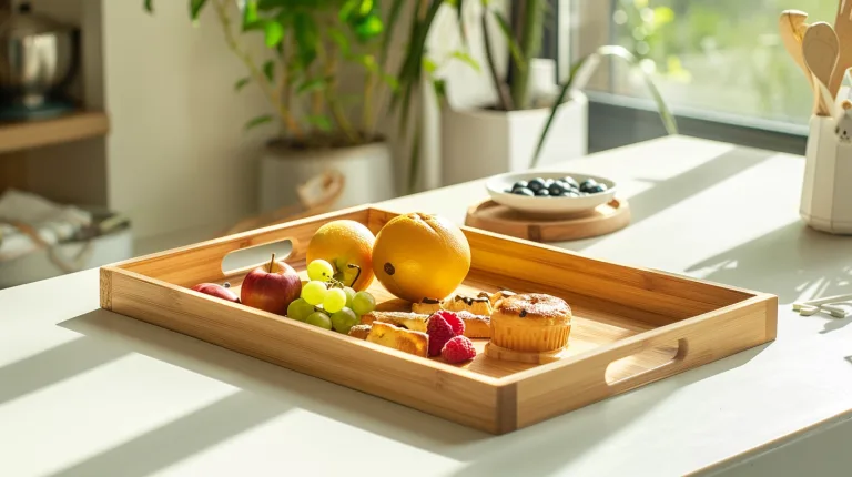 food-safe bamboo tray finish with fruits