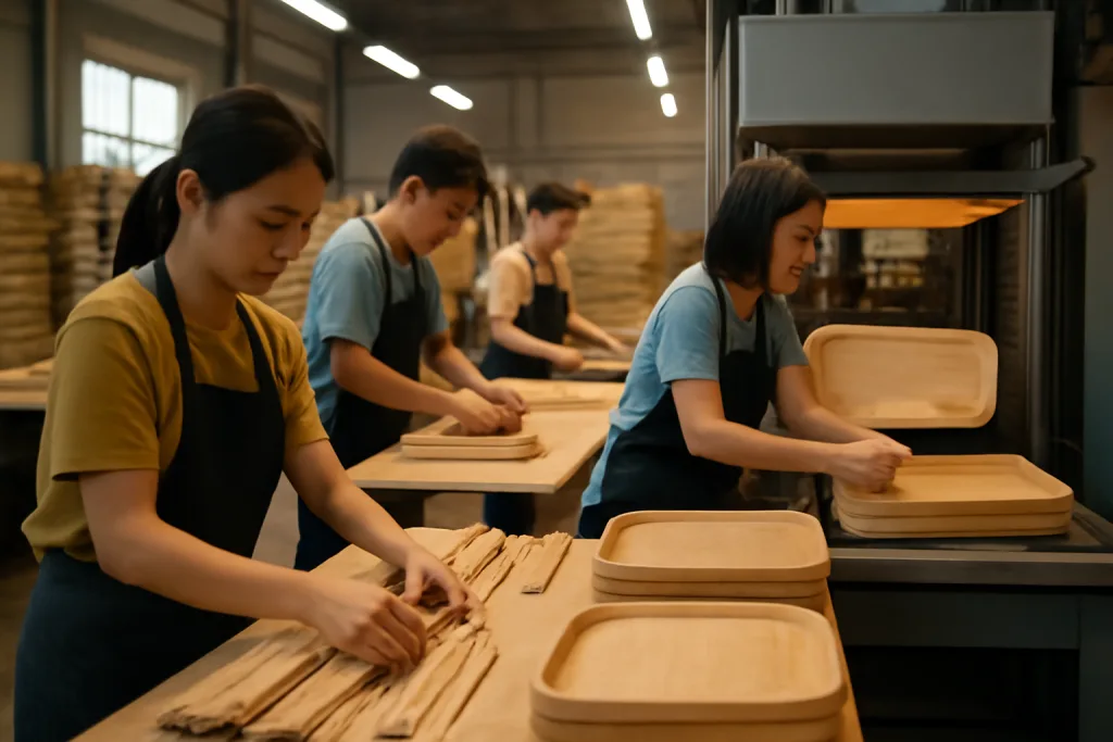 bamboo tray manufacturing process scene bamboo tray manufacturing process scene