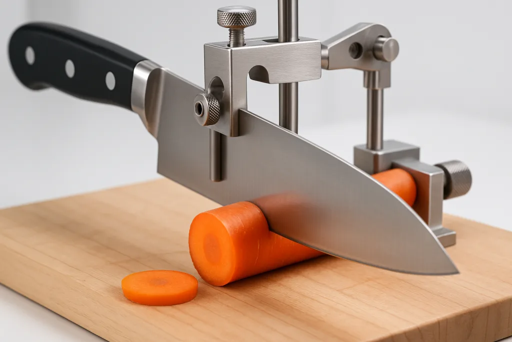 cutting board knife edge test in progress cutting board knife edge test in progress