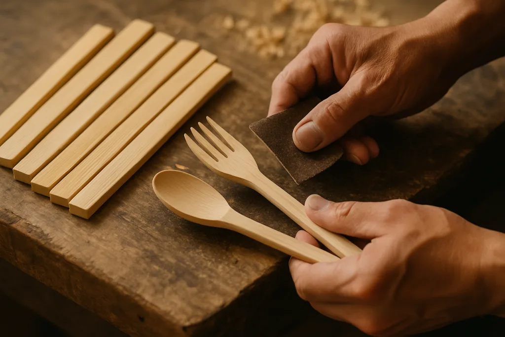 hand finishing bamboo travel cutlery hand finishing bamboo travel cutlery