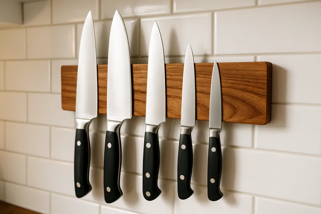 solid wood magnetic knife strip installed solid wood magnetic knife strip installed
