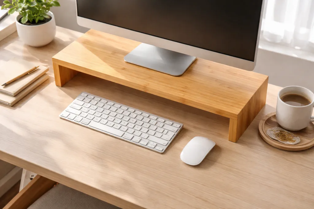 bamboo monitor riser workspace setup bamboo monitor riser workspace setup