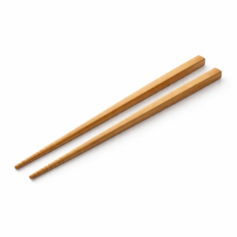 Matte-oiled bamboo reusable chopsticks with finely cut anti-slip grooves at the tip for secure food handling. The oil finish enhances durability and grip.