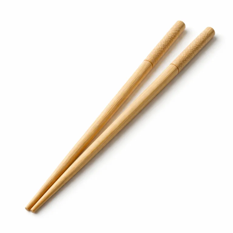 A single pair of bamboo chopsticks with non-slip grip, showcasing an untreated natural matte finish and round profile. The non-slip handles display textured detailing for enhanced functionality, ideal for daily tableware use.