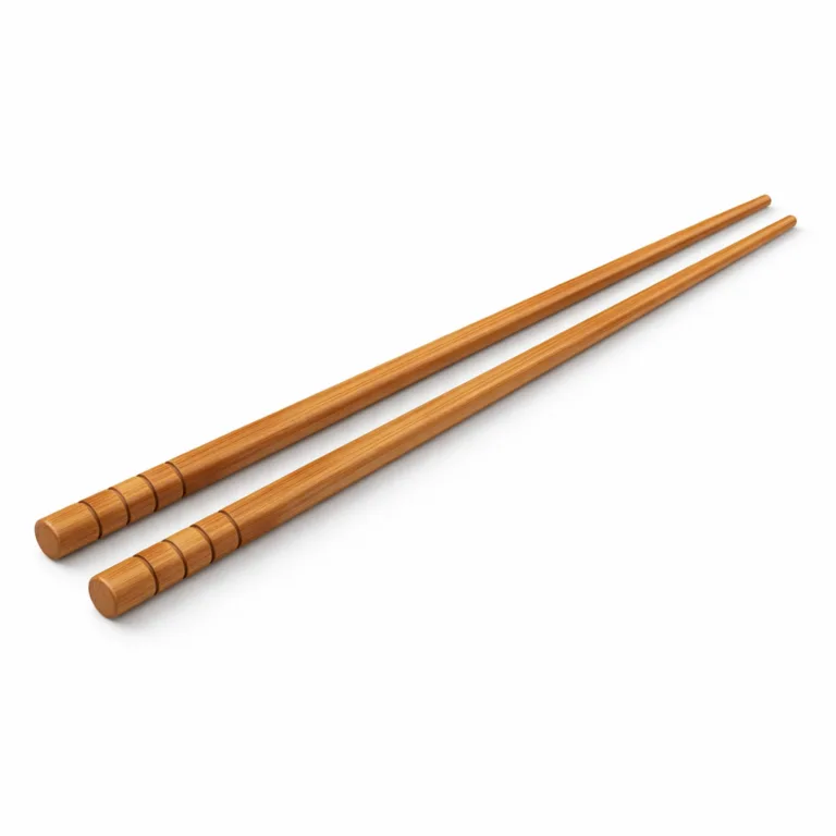 Set of two bamboo cooking chopsticks with a matte-oiled finish and anti-slip grooves along the rounded handles. Ideal for high-precision cooking tasks where grip and comfort are essential.