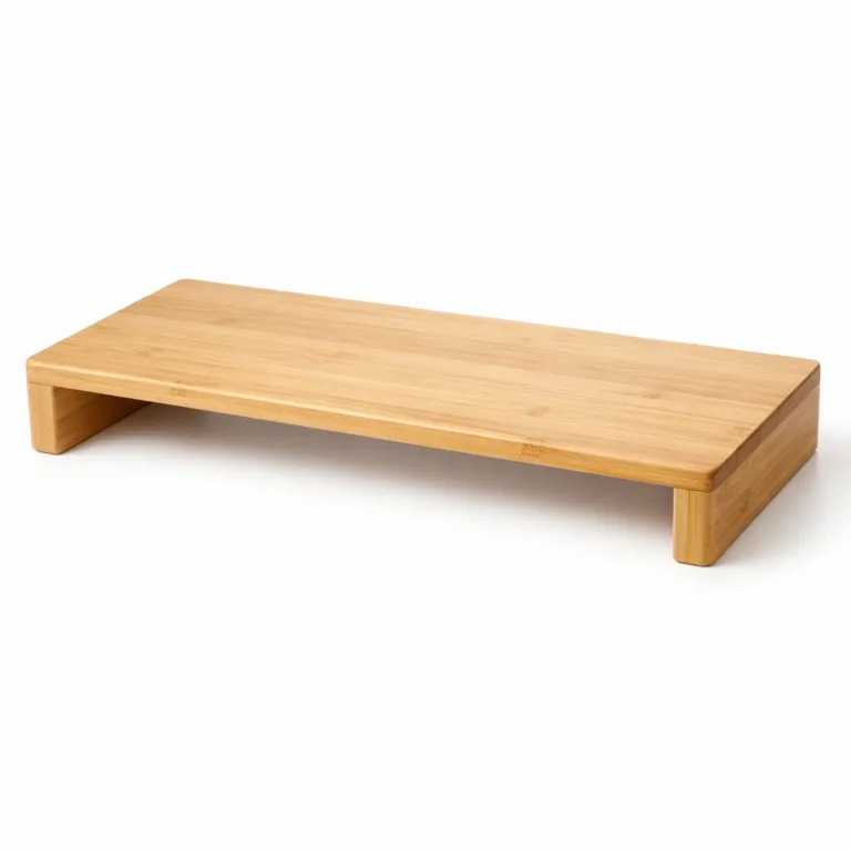 A Bamboo Minimalist Laptop Riser crafted from natural bamboo with a smooth finish and gently rounded edges for a clean look. Ideal for ergonomic laptop use and fits well with minimalist workspaces.