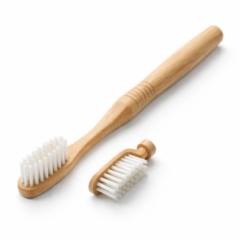 A single Bamboo Replaceable Head Toothbrush displaying a matte oiled bamboo finish for a soft, refined look. The ergonomic handle features subtle anti-slip grooves positioned near the grip for improved handling. The toothbrush includes a replaceable soft-bristle head and is photographed with sharp detail on a white studio backdrop.