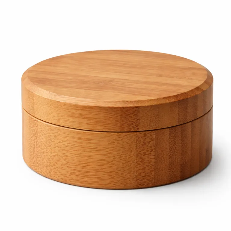 A stylish carbonized bamboo tea canister, showcasing a matte finish and pronounced beveled edges for a refined appearance.