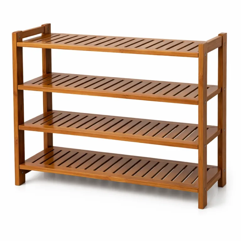 A carbonized bamboo version of the 4-tier shoe rack, with each shelf designed with slim drainage slots to enable airflow and help shoes dry more efficiently, ideal for daily storage needs.
