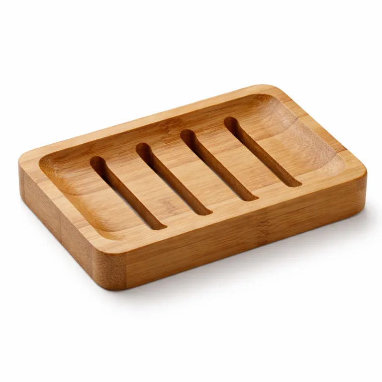 Carbonized bamboo soap saver rack featuring a rich, dark finish and finely beveled edges. The slatted design promotes fast drainage, keeping soap dry and clean. Durable and elegant addition to any bathroom.