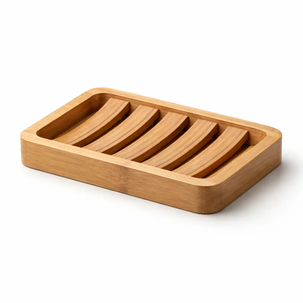 Natural bamboo soap saver rack with a matte-oiled finish for added protection and a soft touch. The sleek rounded corners enhance safety and comfort. Ideal for keeping soap dry and extending its lifespan.