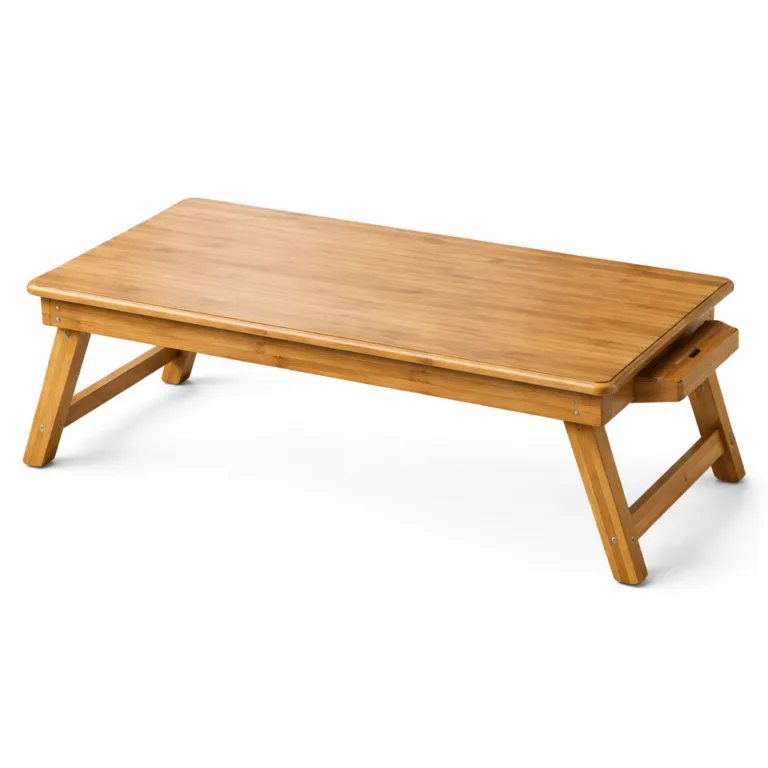 Rectangular sofa tray table made from deep-toned carbonized bamboo, highlighted by elegant beveled edge detailing for a refined look.