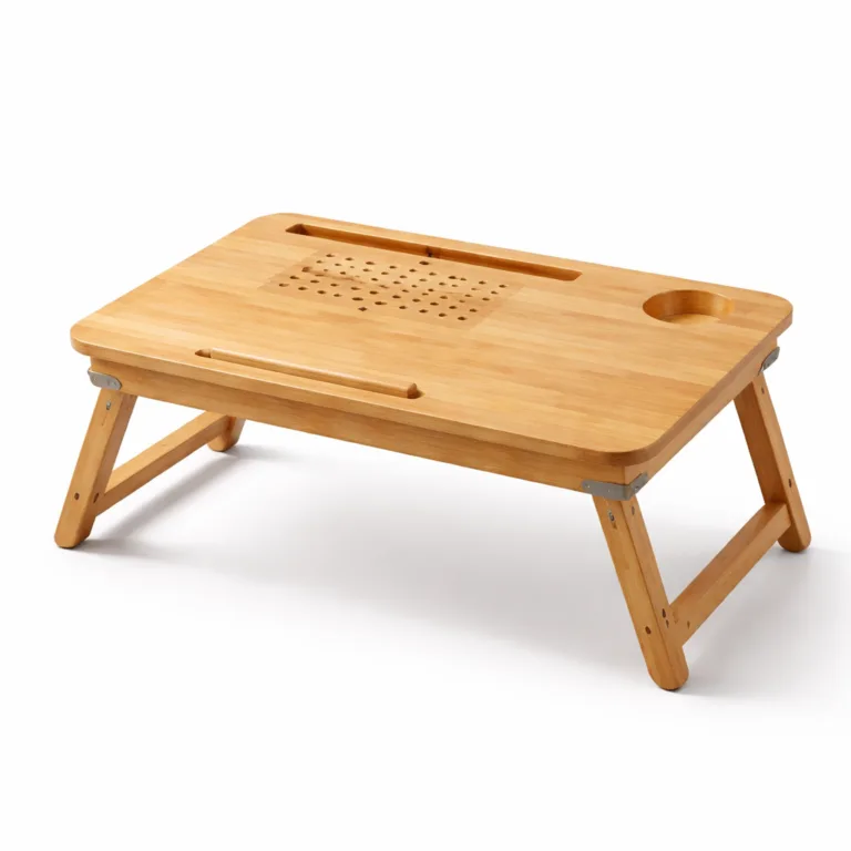 Standard rectangular bamboo laptop tray for sofas, crafted in natural bamboo with smooth, rounded edges for comfort and classic style.