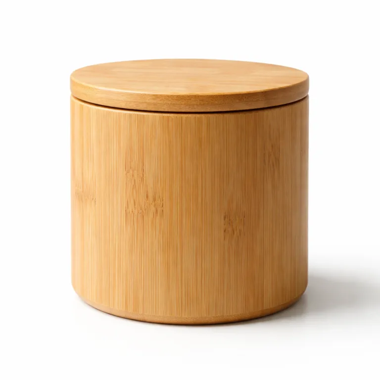 A classic natural bamboo sugar canister, featuring a round silhouette, smooth matte finish, and elegantly rounded edges. Perfect for adding a touch of warmth and simplicity to your tea station.