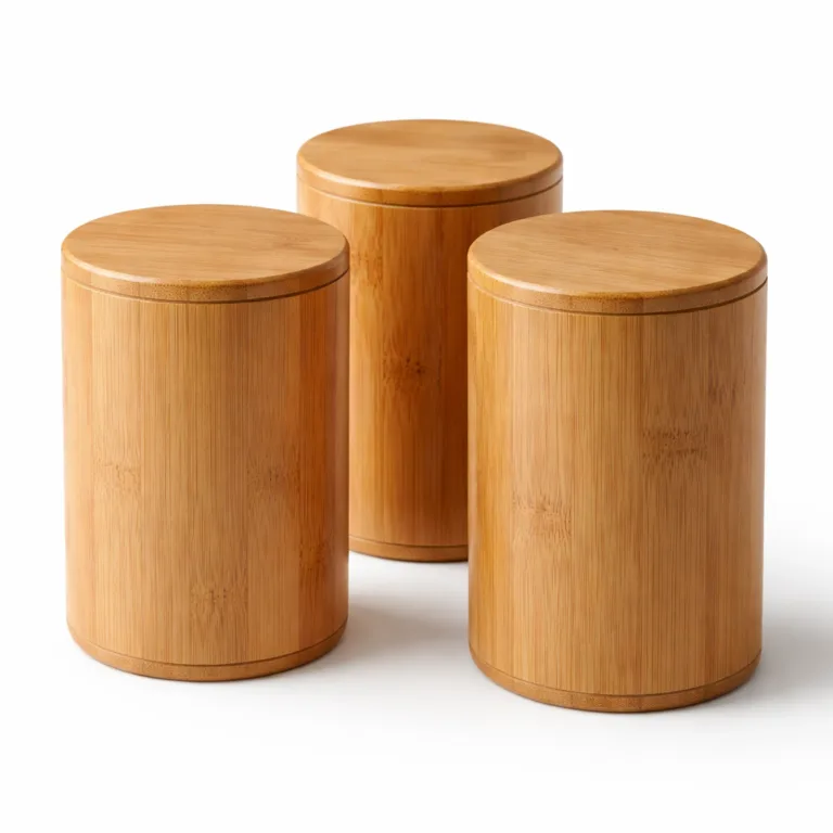 This Bamboo Tea Canister Set is crafted from carbonized bamboo for a deep, rich color. The canisters each have a subtly beveled edge at the base, adding elegance and enhancing their premium appearance, while maintaining functionality for tea storage.