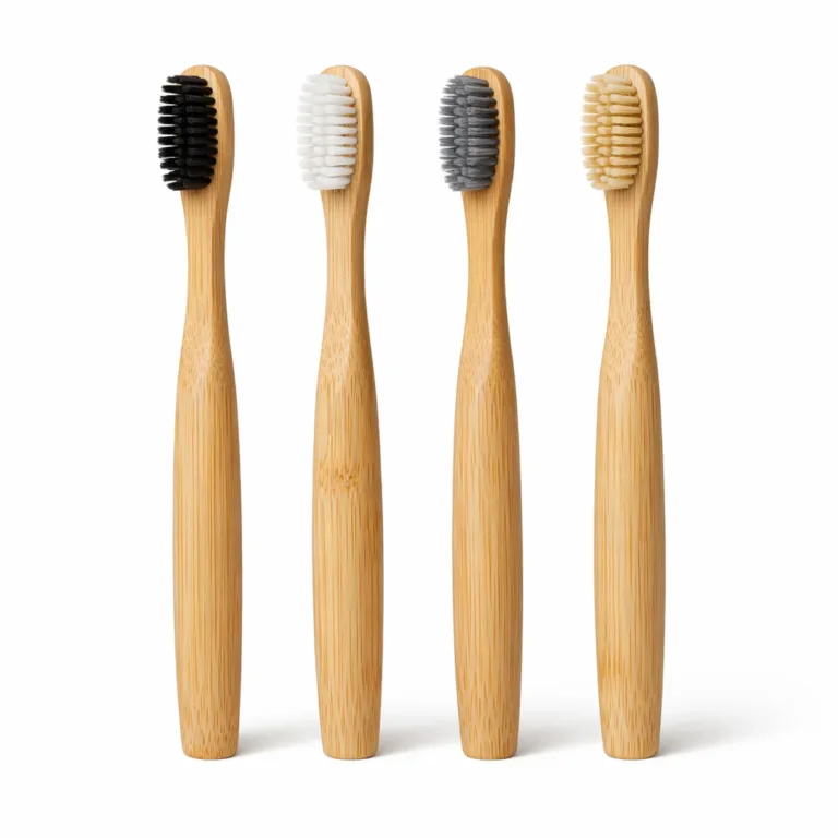 A soft-touch matte-oiled finish offers a refined grip and subtle sheen to this four-pack of bamboo toothbrushes. Handles feel silky while preserving the natural bamboo grain.