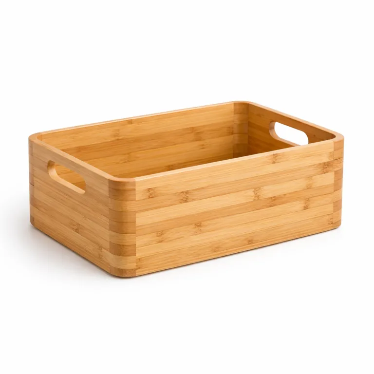 A high-quality natural bamboo toy storage basket featuring ergonomic handles and gently rounded edges for a safe and elegant design. Ideal for organizing toys in a stylish and eco-friendly way.