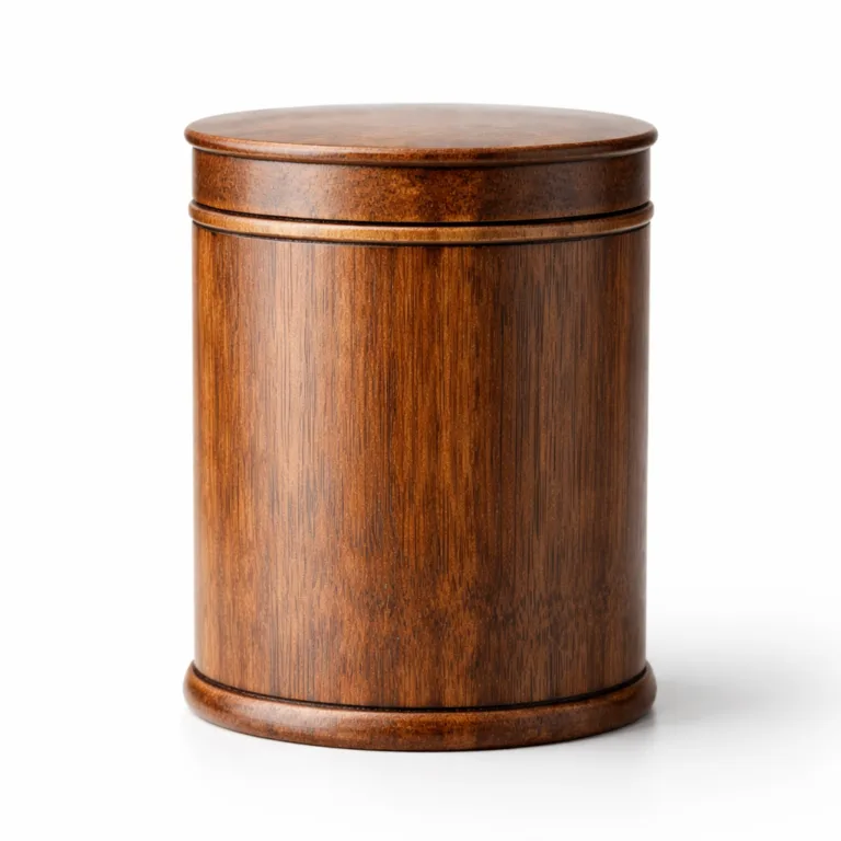A vintage-inspired bamboo tea canister showcasing a rich carbonized finish with subtly beveled edges on both lid and base for enhanced durability and visual appeal.