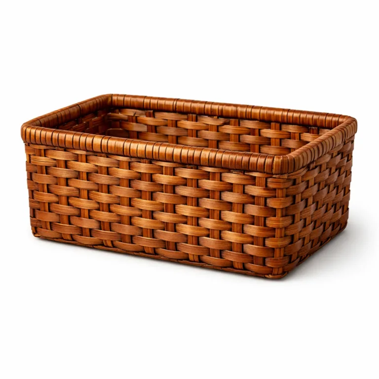 A luxurious carbonized bamboo basket in a rich caramel hue, crafted in a classic wicker-style with distinctive woven texture. Ideal for both home and office storage.
