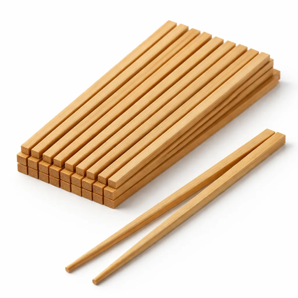 Single anti-roll bamboo square chopstick with a smooth matte finish, highlighting its natural bamboo grain and squared edges. Designed for ergonomic handling and preventing rolling. High realism, ideal for catalog main image.