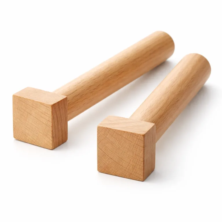 A beech wood wardrobe hanger rod end in square shape, matte-oiled for a soft luster, featuring beveled edges for a refined modern look.
