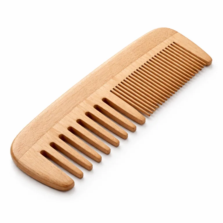 Classic wooden anti-static hair comb crafted from beech wood, featuring a natural smooth finish and softly rounded edges for comfortable use. Ideal for showcasing the premium quality and craftsmanship in product listings.