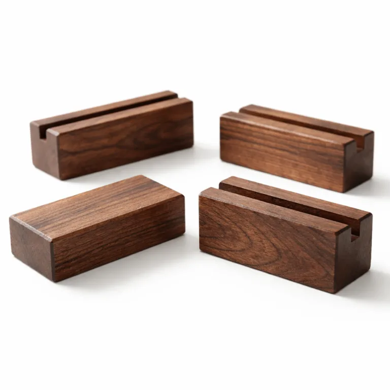 E-commerce photo of a Wooden Bed Slat Support Block in dark carbonized beech wood, showcasing precision beveled edges for a clean, modern look while maintaining structural integrity.