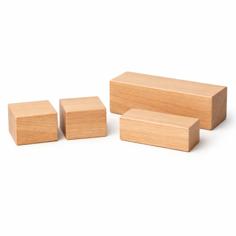 High-resolution photo of a Wooden Bed Slat Support Block in smooth beech wood with a natural finish. The grain is subtly visible and the edges are standard, suitable for sturdy bed frame support applications.
