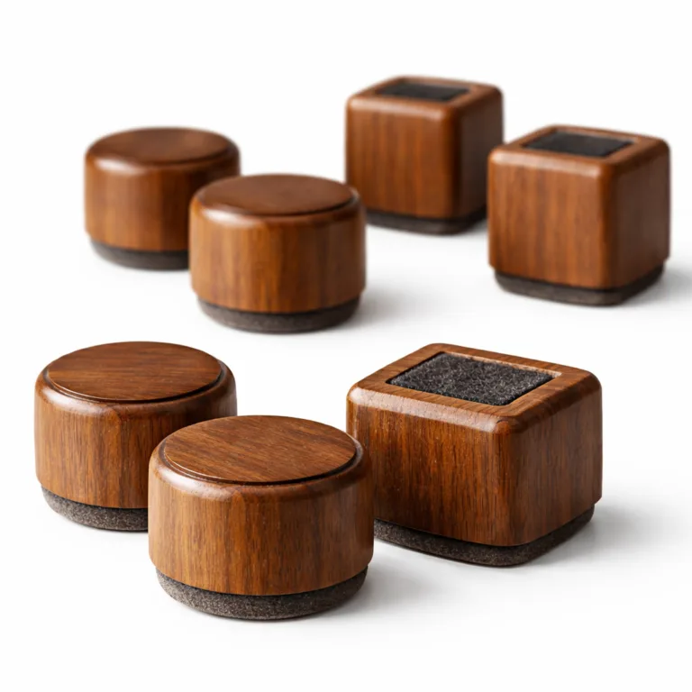 A single chair leg protector crafted from carbonized bamboo wood, providing a warm, darkened finish and enhanced durability. Features a subtle beveled edge for a stylish, upmarket look suitable for a variety of furniture styles.