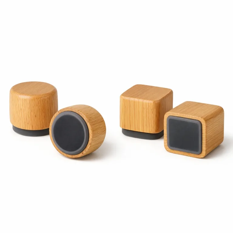 This variant showcases a chair leg protector in bamboo with a matte-oiled finish, offering a velvety touch and understated elegance. The base is fitted with discrete anti-slip silicone feet, preventing scratches and movement on floors.