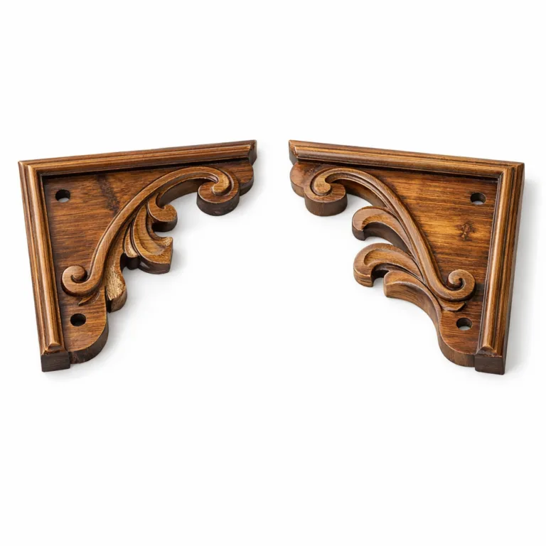 A decorative curved corner bracket made of carbonized bamboo, highlighted by a distinctive raised rim. The darkened wood gives a unique touch to furniture projects.
