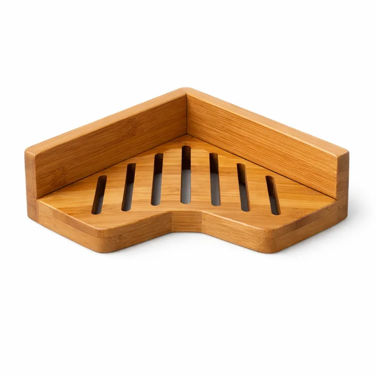 This bamboo corner soap dish offers a matte-oiled finish for enhanced water resistance. Its slatted corner-fit design incorporates additional drainage slots, ensuring your soap stays dry.