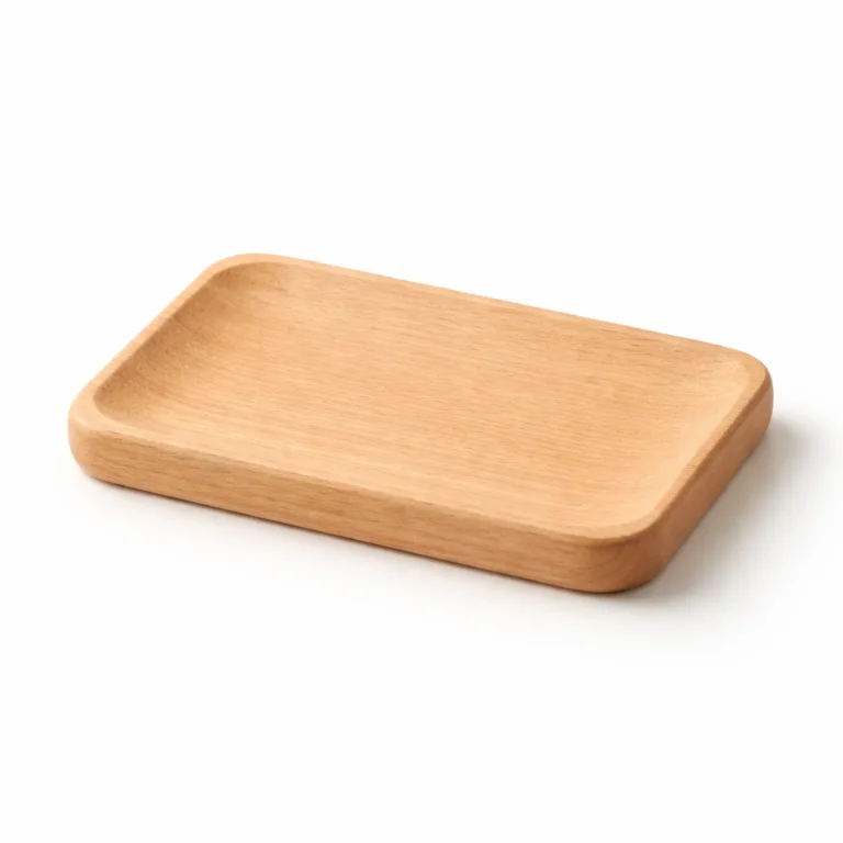 Rectangular minimal soap plate in beech wood with gently rounded edges for a soft, contemporary profile and comfortable handling.