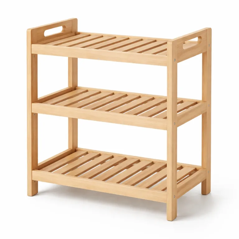This 3-tier beech wood multi-purpose rack is designed with neat handle slots on both sides, enabling easy portability. Smooth finish and sturdy free-standing construction.