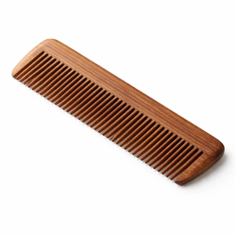 A beech wood comb treated with a carbonized finish, creating a rich, dark appearance while maintaining a straight classic design and smooth touch.