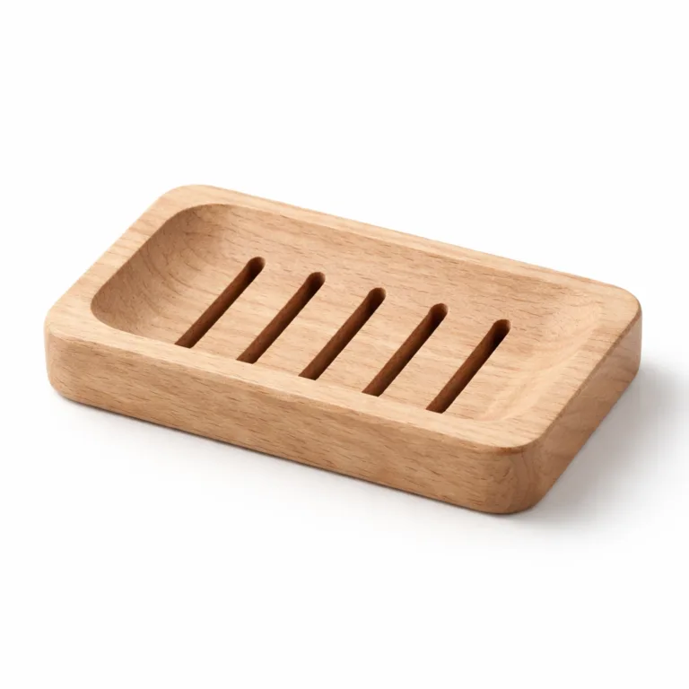 Wooden rustic soap holder crafted from solid beech wood, finished in a natural light tone with gently rounded edges for a soft, organic look and efficient water drainage.
