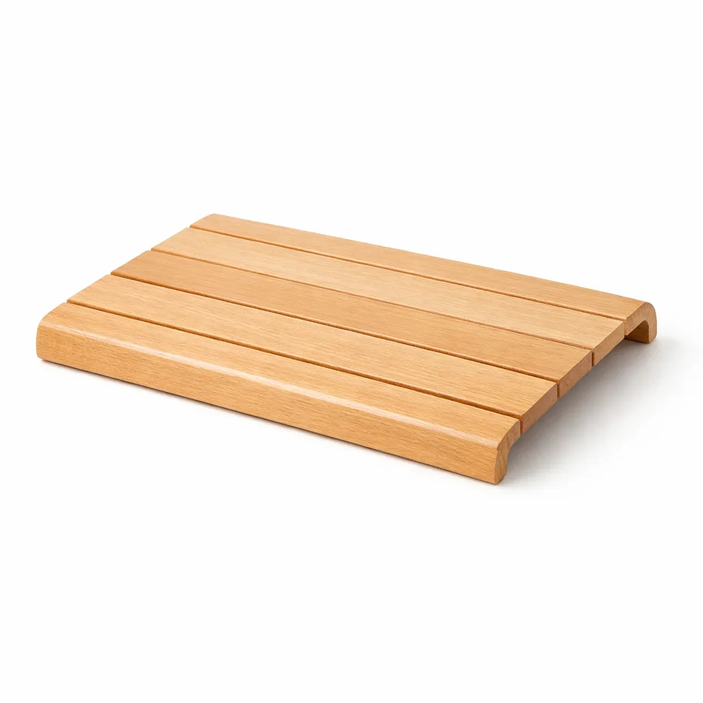 A wooden sofa arm tray crafted from natural beech wood, featuring a rectangular design, smooth edges, and a natural finish. Ideal for protecting armrests and providing a stable surface for small items.