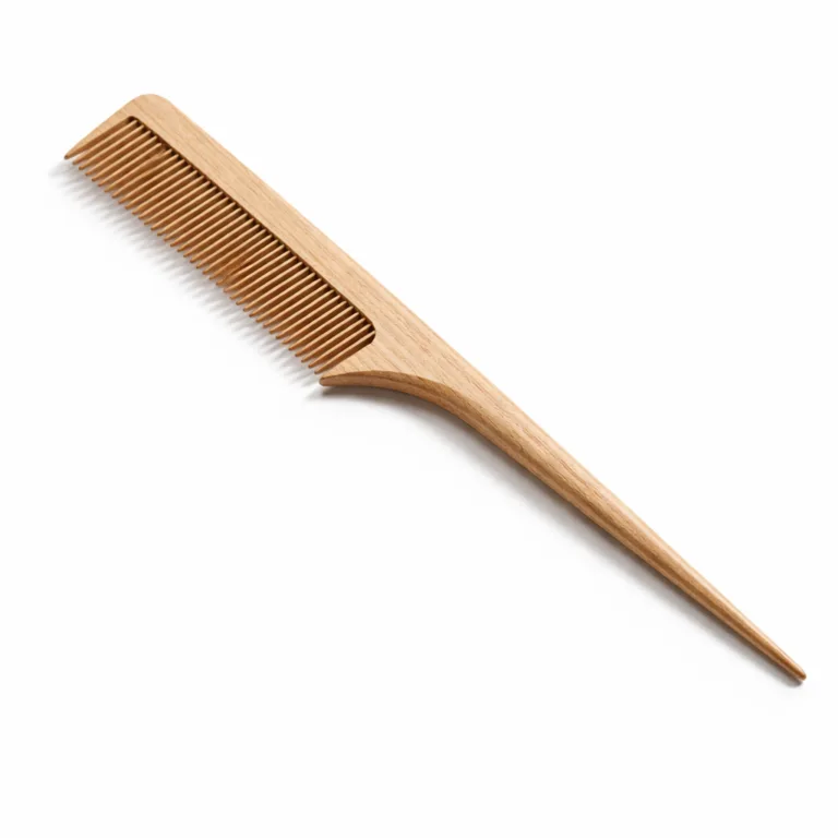 This variant displays a beech wood tail comb with a matte-oiled finish, specially treated for a non-glossy anti-static surface that enhances grip and protects the wood.