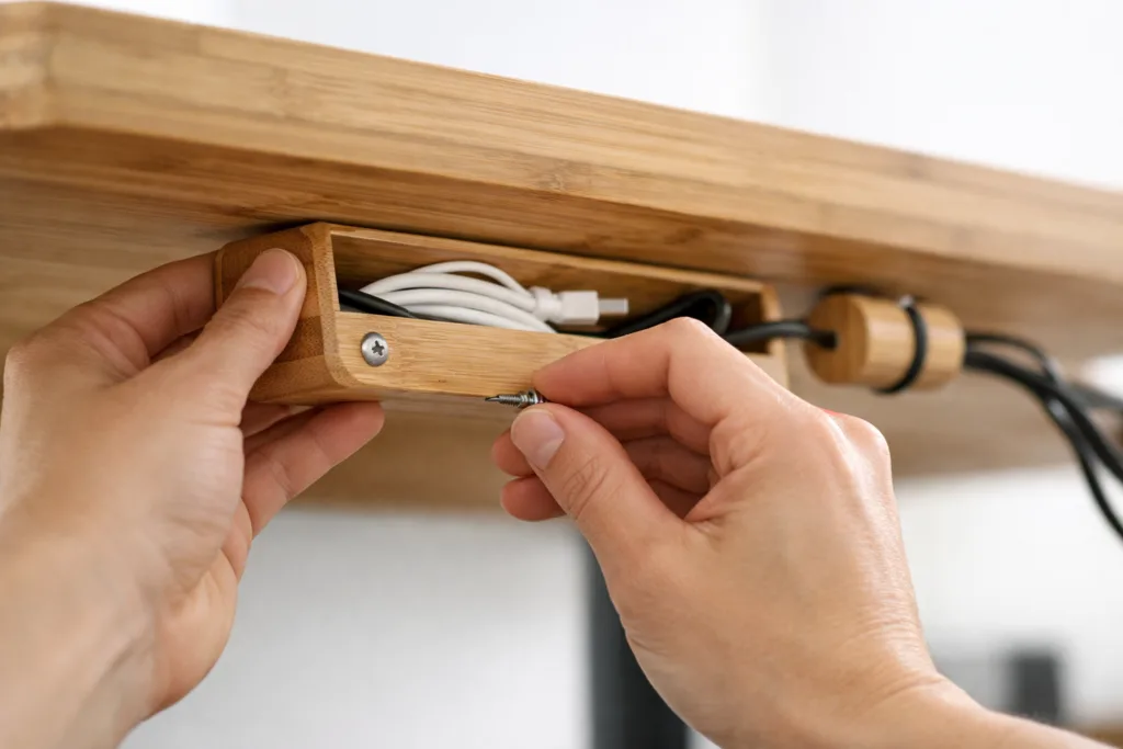 attaching bamboo cable organizers under desk attaching bamboo cable organizers under desk