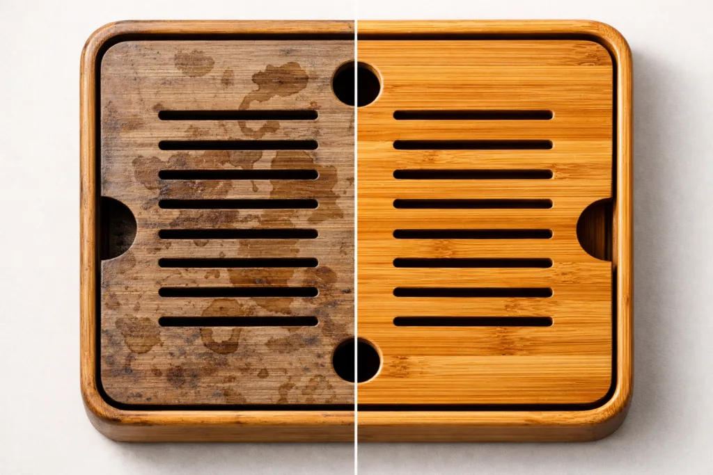 before after cleaning bamboo tea tray before after cleaning bamboo tea tray