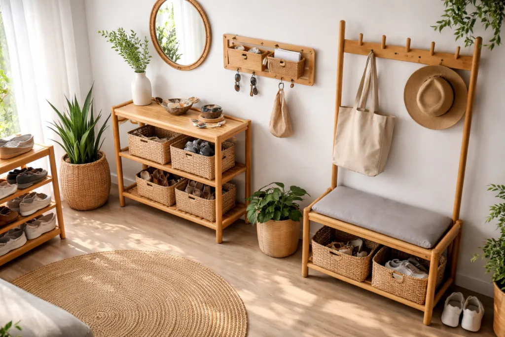 eco bamboo wood entryway storage design eco bamboo wood entryway storage design