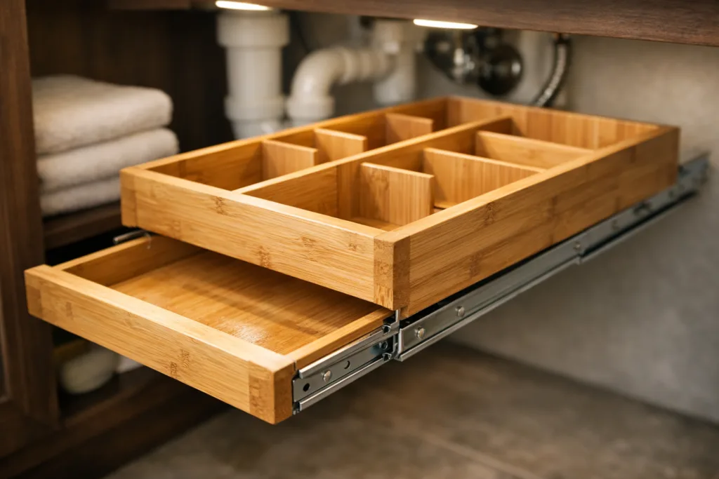 pull out bamboo under sink bathroom pull out bamboo under sink bathroom