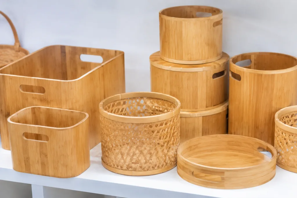 assorted bamboo bin designs