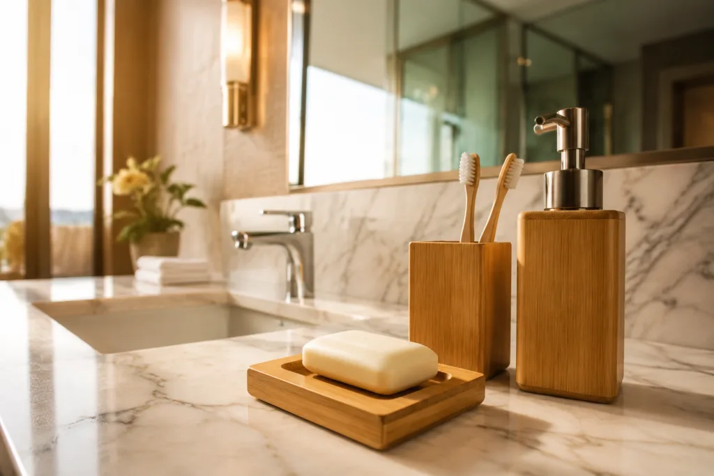 bamboo soap dish hotel bathroom
