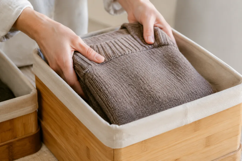 folding wool bamboo storage