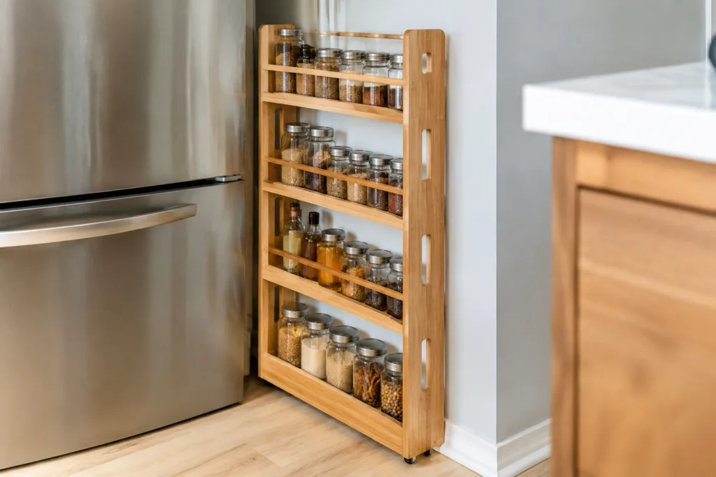 narrow bamboo shelf kitchen