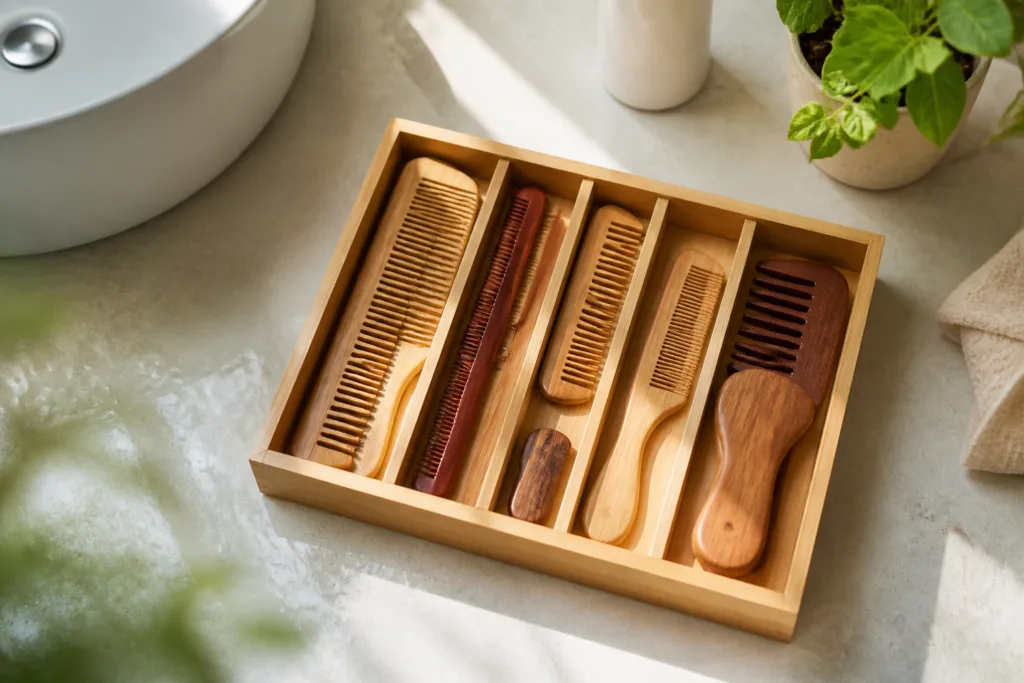 store oiled combs bathroom