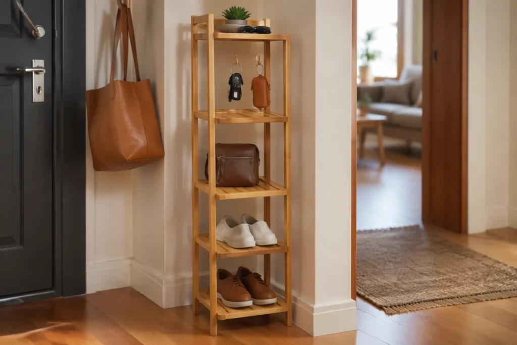 bamboo shelf entryway storage